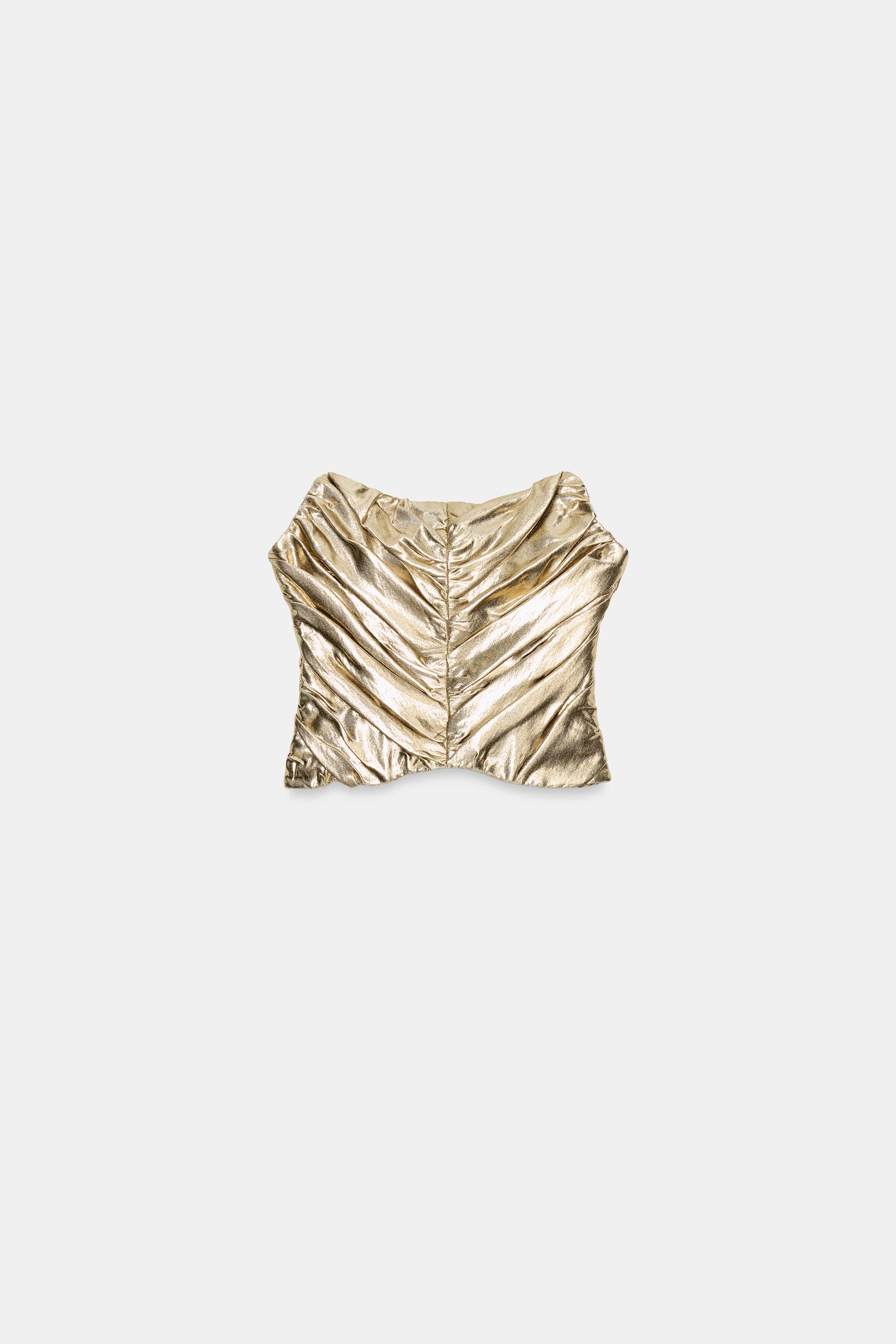 METALLIC EFFECT PLEATED CORSET TOP